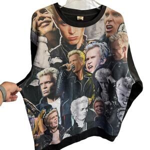 Subliworks Billy Idol Collage Sweatshirt Black 2XL AOP Grunge Rock And Roll